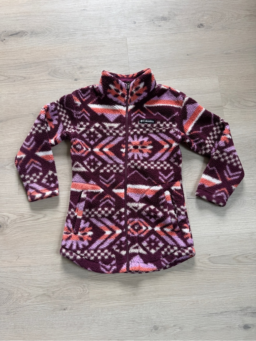 Columbia Girls' Purple Geometric Sherpa Fleece Zip Up Jacket Comfy Outdoor
